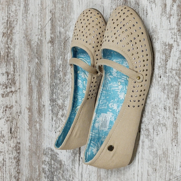🟨NIB Roxy Metallic Studded Tan Canvas Flats - Picture 7 of 14